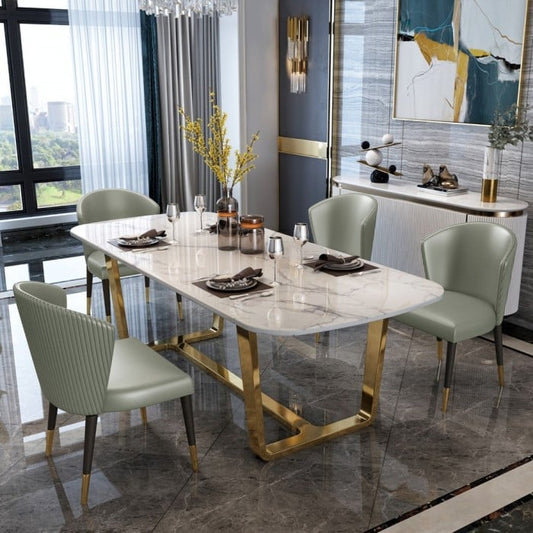 Modern Dining Table with Marble Top & Stainless Steel Base