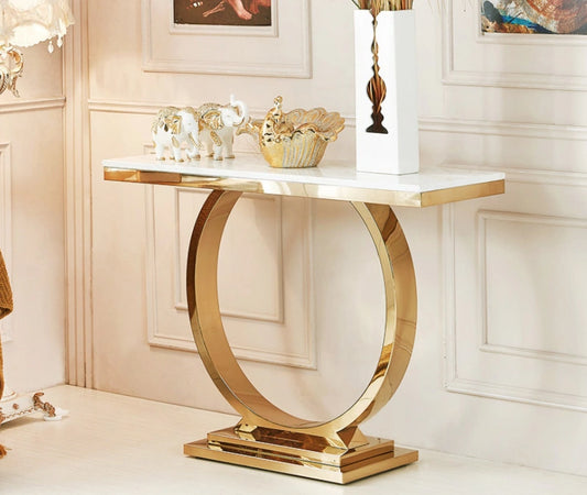 Circle Marble Top Console White Table