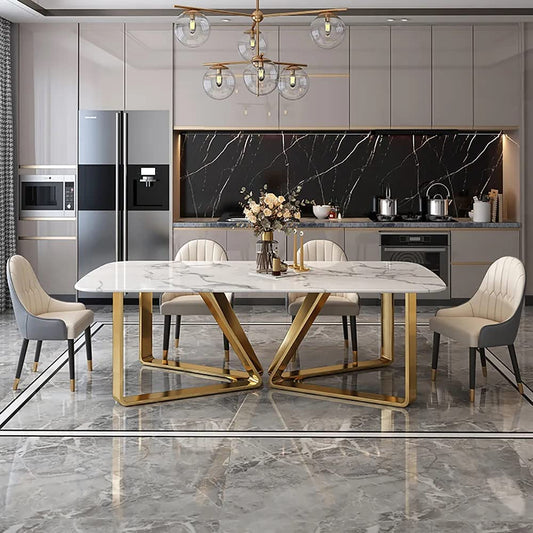 Marble Dining Table Gold Base Stainless Steel