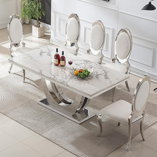 Luxurious Rectangular Faux Marble Dining Room Table for Dining