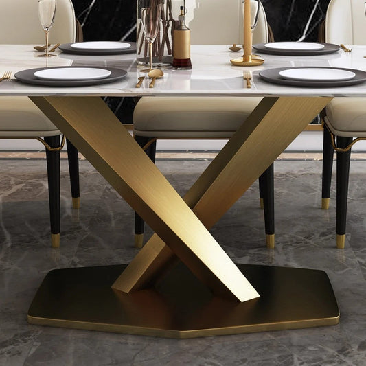 Modern Marble Dining Table with Stainless Steel X-Base