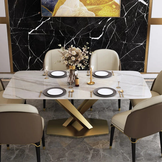 Modern Marble Dining Table with Stainless Steel