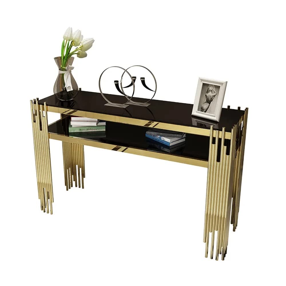 Console Table Gold Stainless Steel Frame Rectangular Design