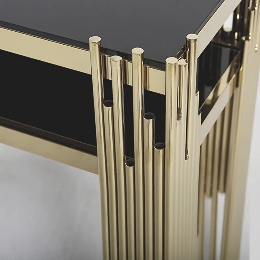 Console Table Gold Stainless Steel Frame Rectangular Design