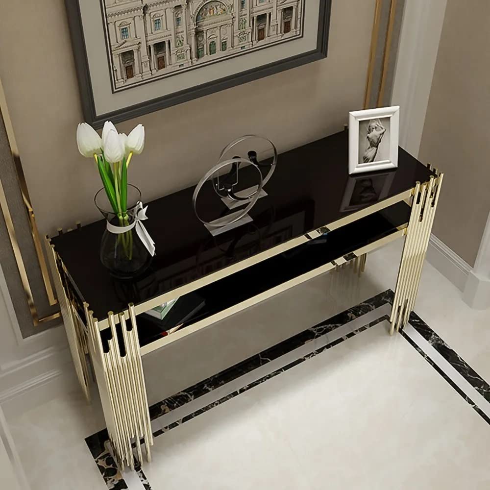 Console Table Gold Stainless Steel Frame Rectangular Design